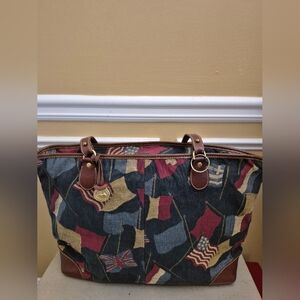 Brahmin Multicolor Flag Pattern Tapestry Tote Bag